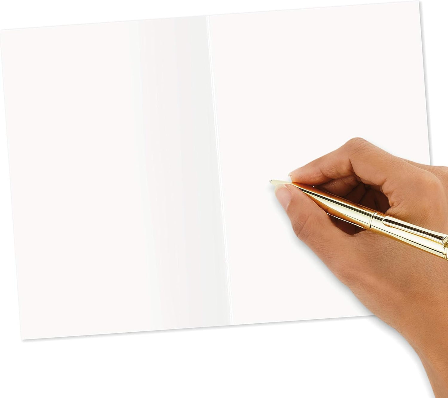 Hallmark Shoebox Funny Blank Cards Assortment (12 All Occasion Cards with Envelopes) showing a hand writing on a blank card.