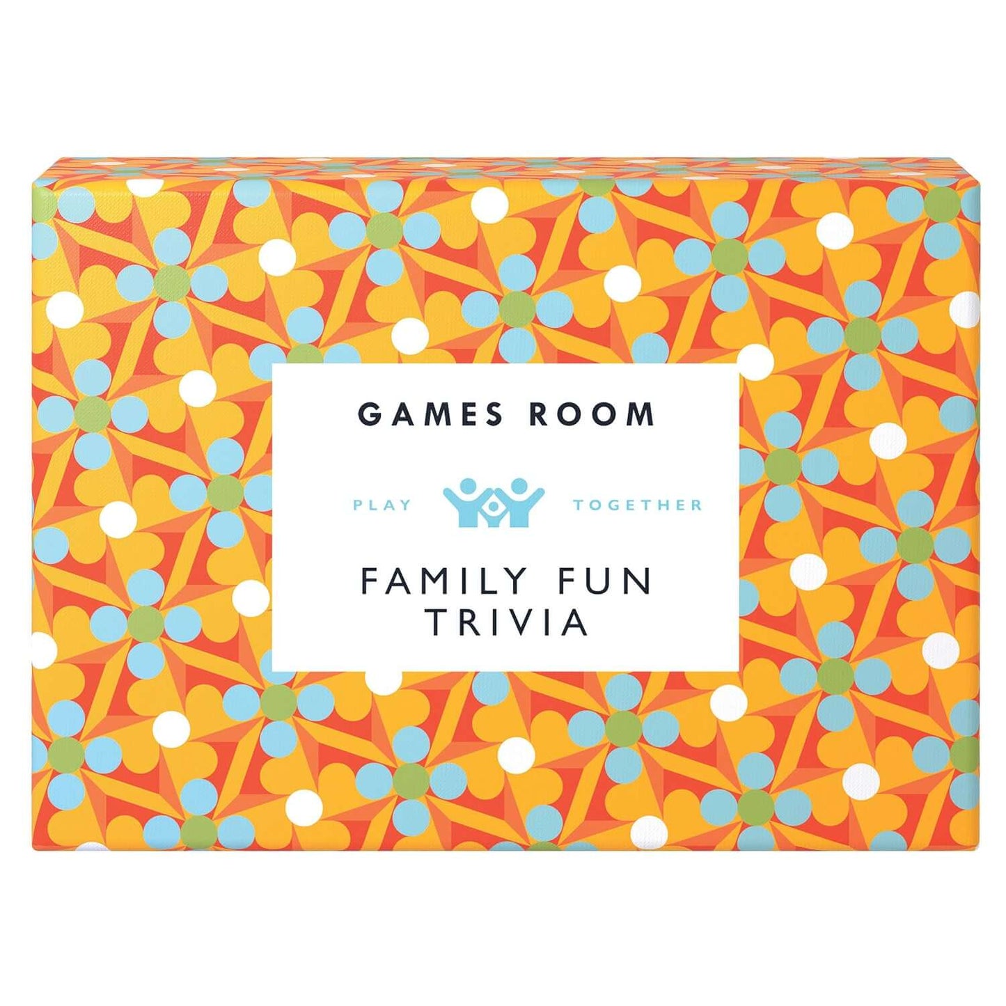 Family Fun Trivia game box in vibrant colours with floral pattern, perfect for family entertainment.