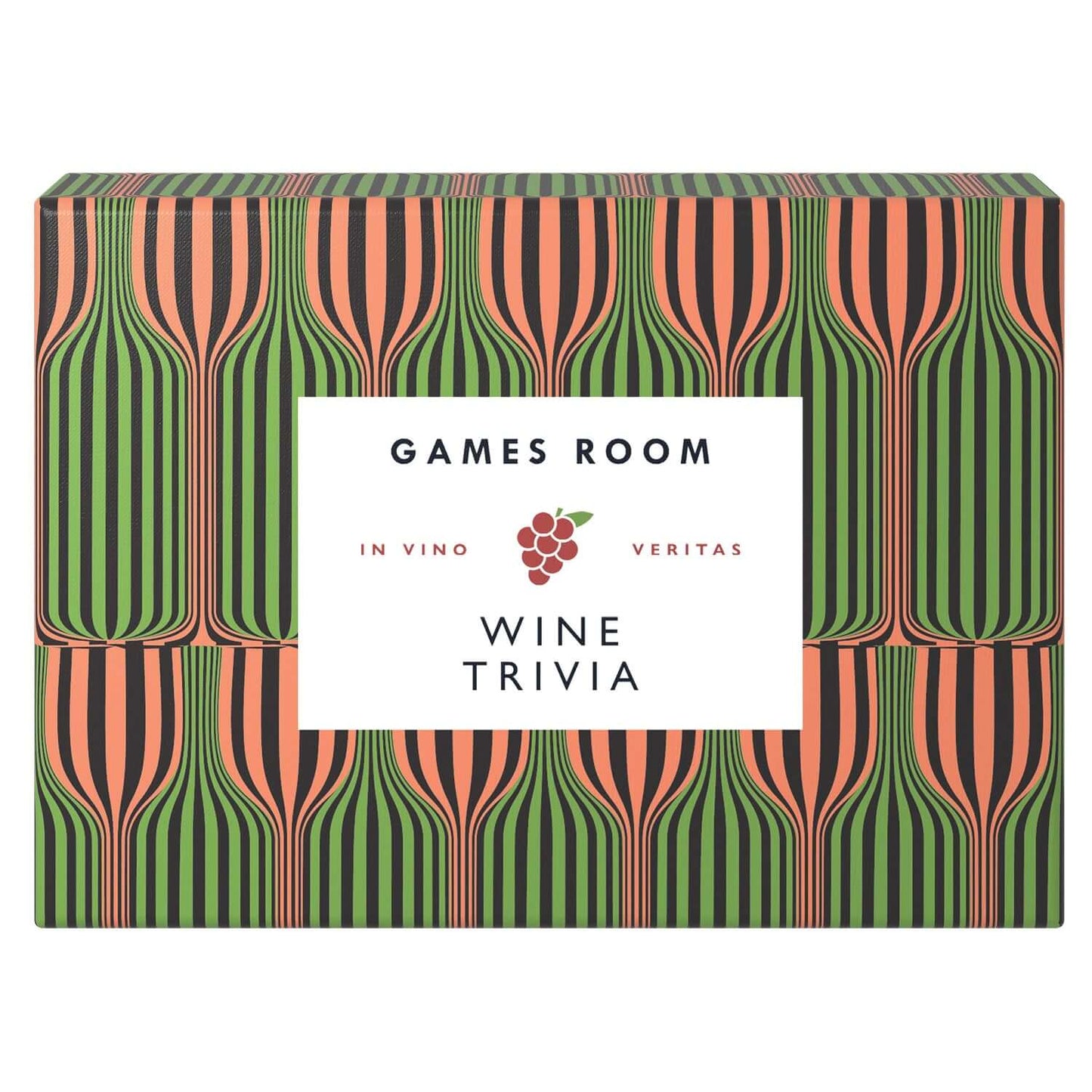 Wine Trivia portable trivia box with a vibrant striped design, perfect for enhancing wine knowledge during games night.