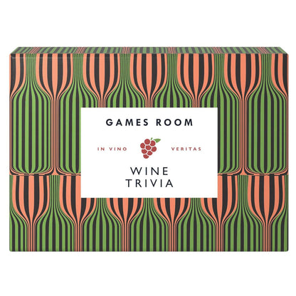 Wine Trivia portable trivia box with a vibrant striped design, perfect for enhancing wine knowledge during games night.