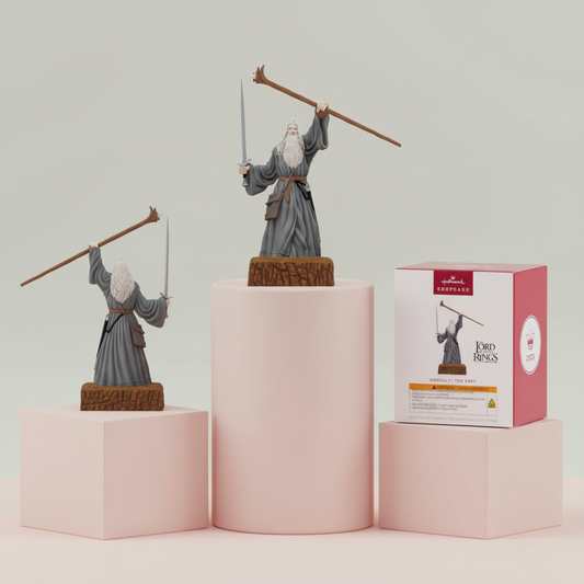 Gandalf ornament with box on geometric pedestals