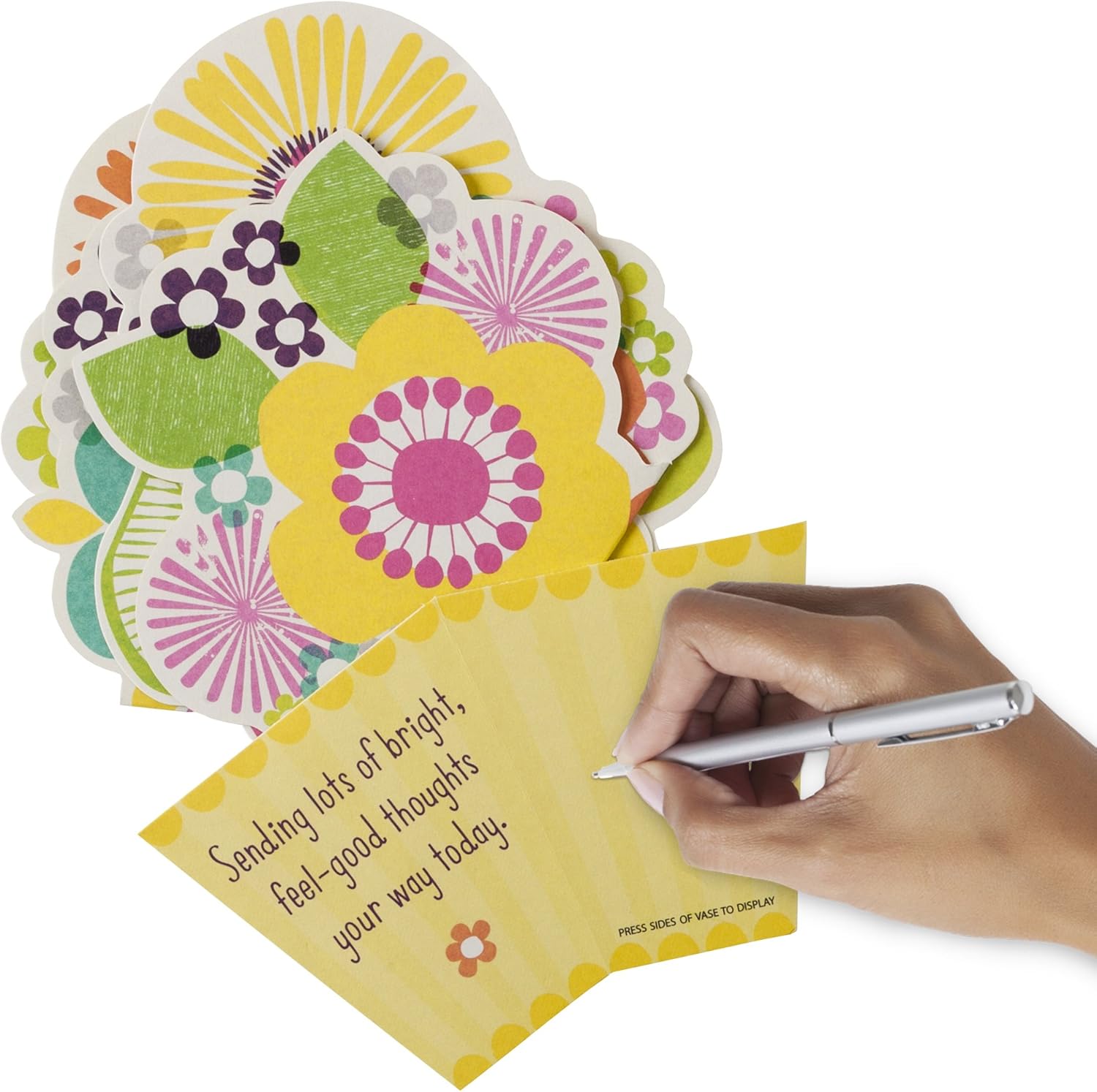 Hallmark Get Well Greeting Card (Pop-Up Flowers) featuring vibrant pop-up flowers and handwritten message in sunny colours.