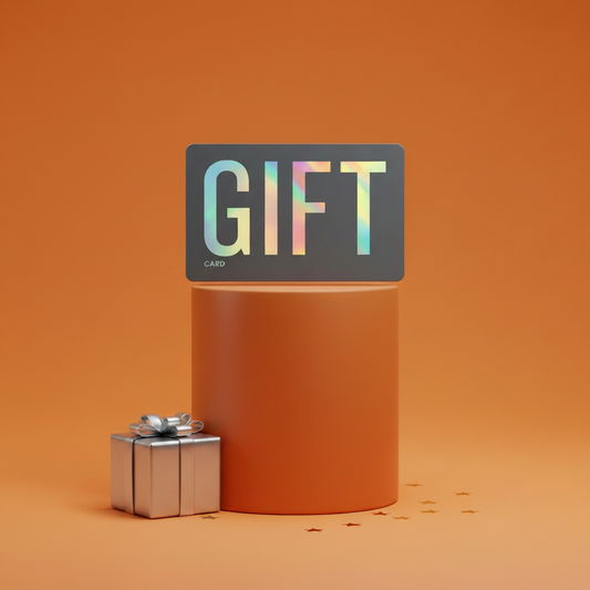 Orange cylindrical gift box with a 'GIFT' card on an orange background
