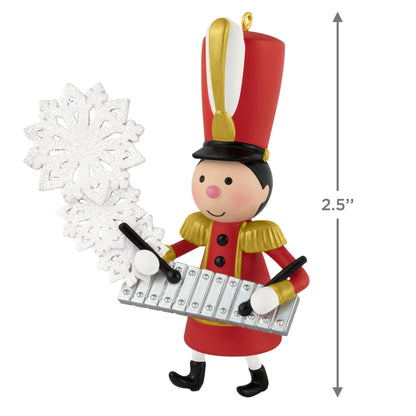 Glimmering Glockenspiel — 2025 Hallmark Keepsake Christmas Ornament featuring a marching toy soldier playing a glockenspiel with snowflakes.