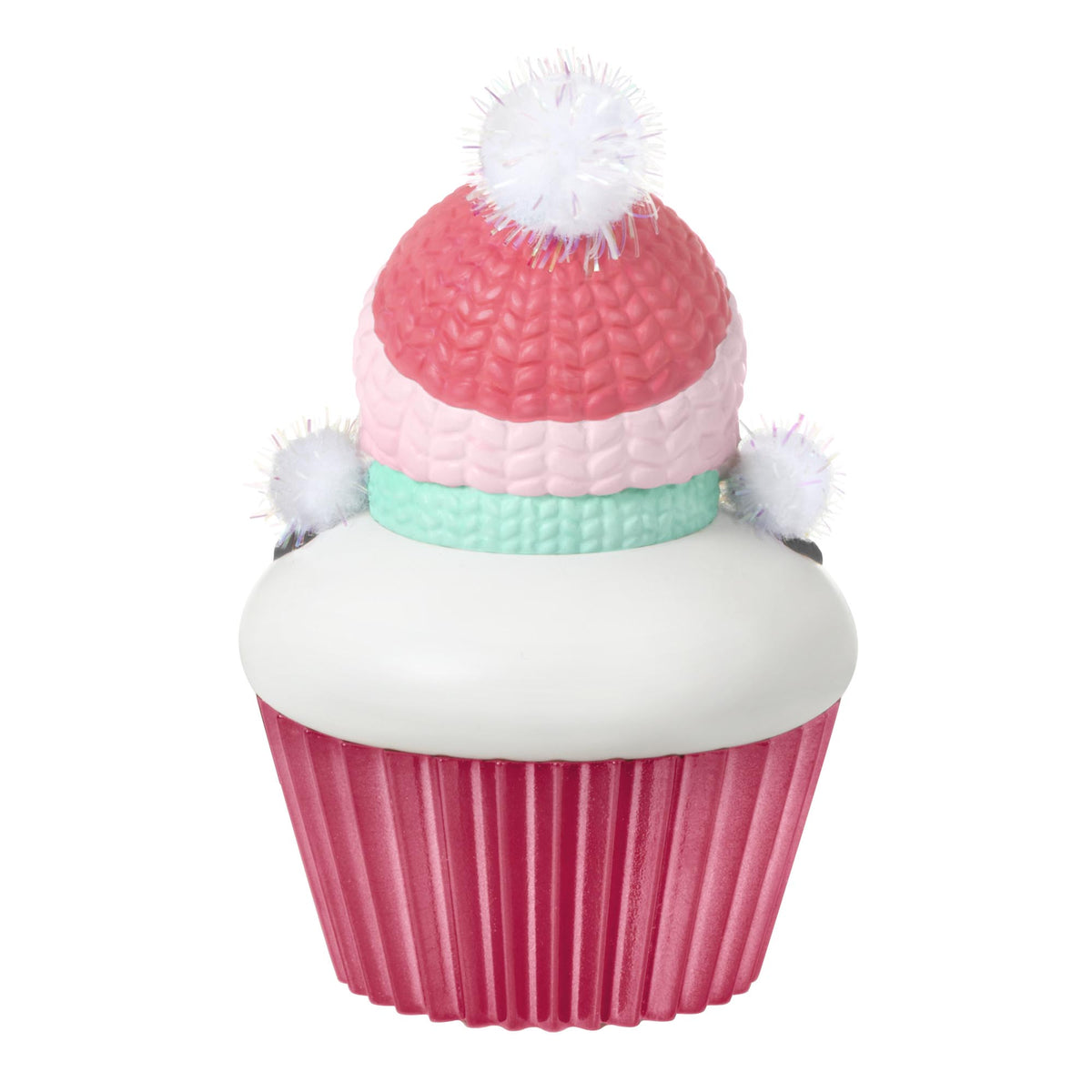 Great-Granddaughter — 2025 Hallmark Keepsake Christmas Ornament, cupcake design with pink hat and pom-poms, front view