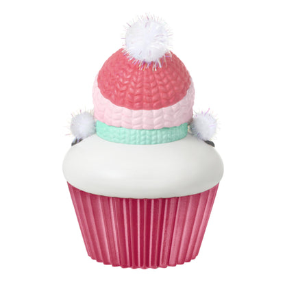 Great-Granddaughter — 2025 Hallmark Keepsake Christmas Ornament, cupcake design with pink hat and pom-poms, front view