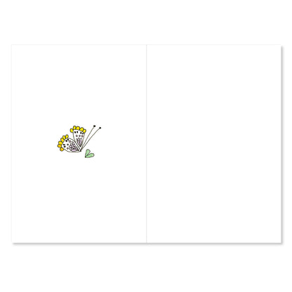 White greeting card with a floral design on a white background