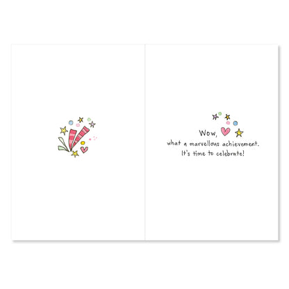 Greeting card with celebratory design and text on a white background