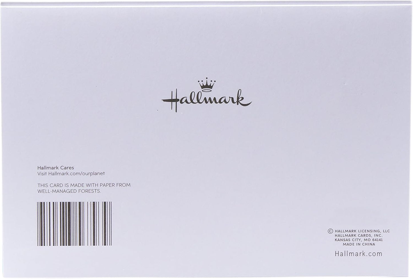 Hallmark 50th Birthday Greeting Card (Bling) back view, featuring logo and eco-friendly paper details, flat layout.
