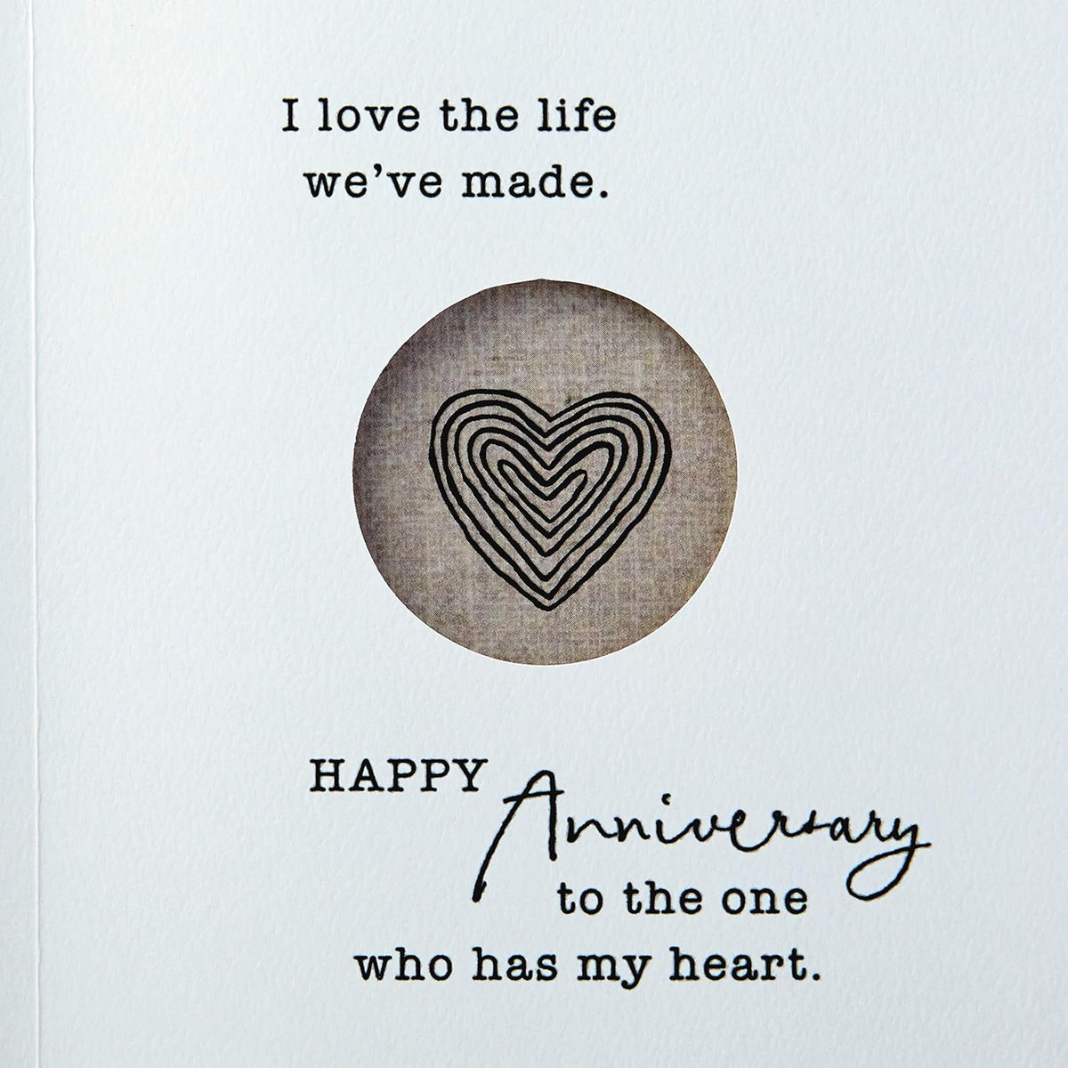 Hallmark Anniversary Greeting Card (Two Hearts) featuring heartfelt message and layered heart design, close-up view.