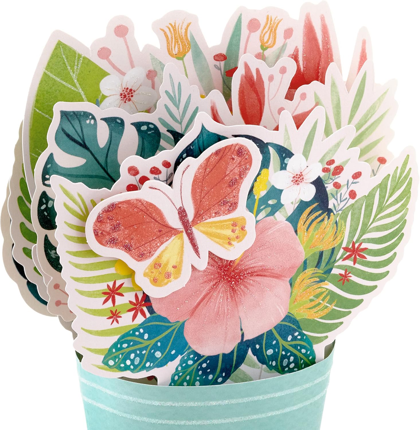 Hallmark Paper Wonder Birthday or Congratulations Pop Up Card (Displayable Bouquet) featuring vibrant floral designs and a butterfly, pop up card view.