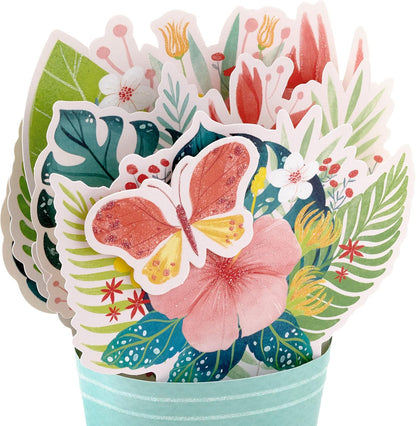 Hallmark Paper Wonder Birthday or Congratulations Pop Up Card (Displayable Bouquet) featuring vibrant floral designs and a butterfly, pop up card view.