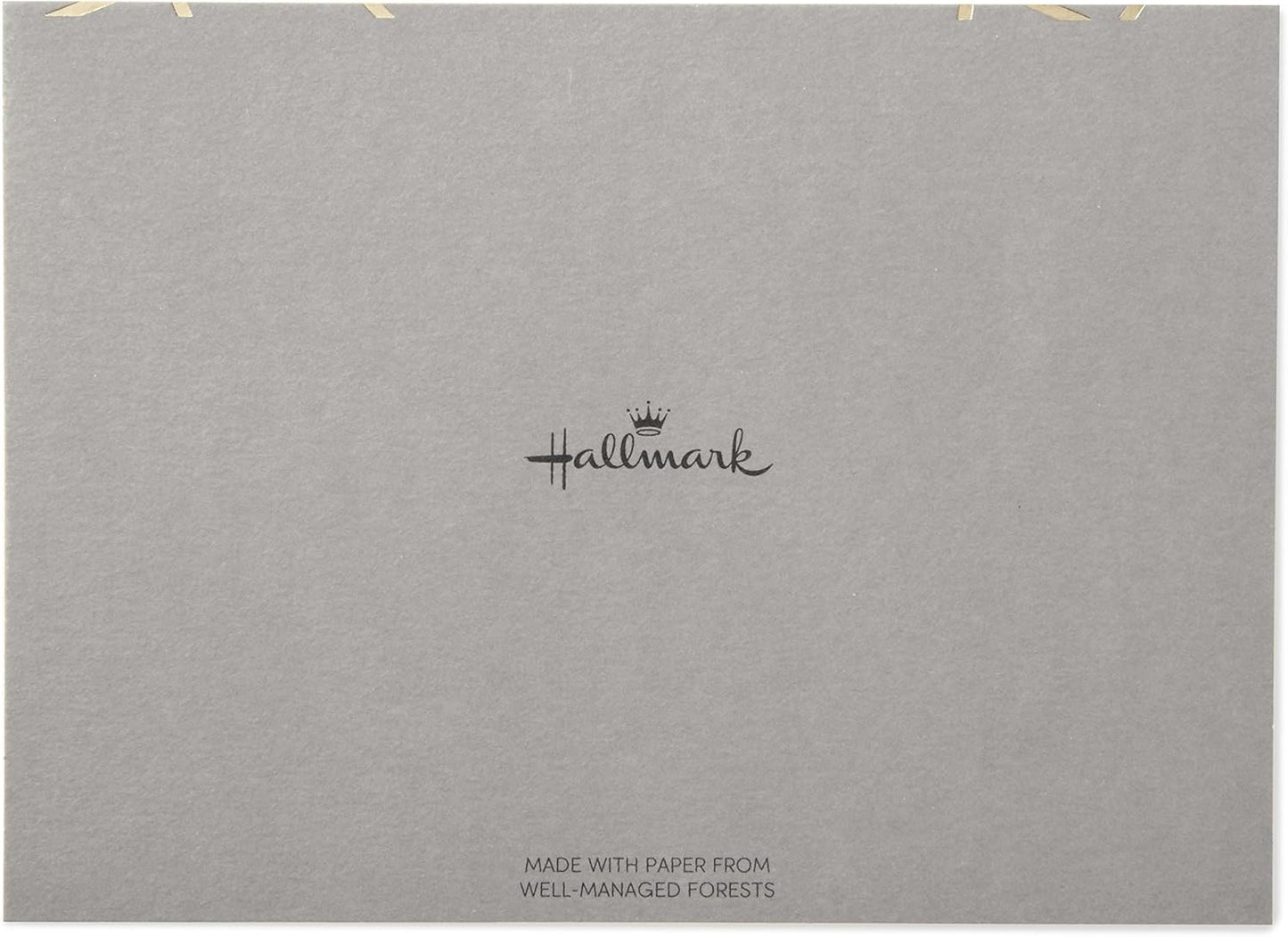 Hallmark Blank Cards, Gold Foil Lines (10 Cards with Envelopes) showing grey card back with logo and sustainable paper information