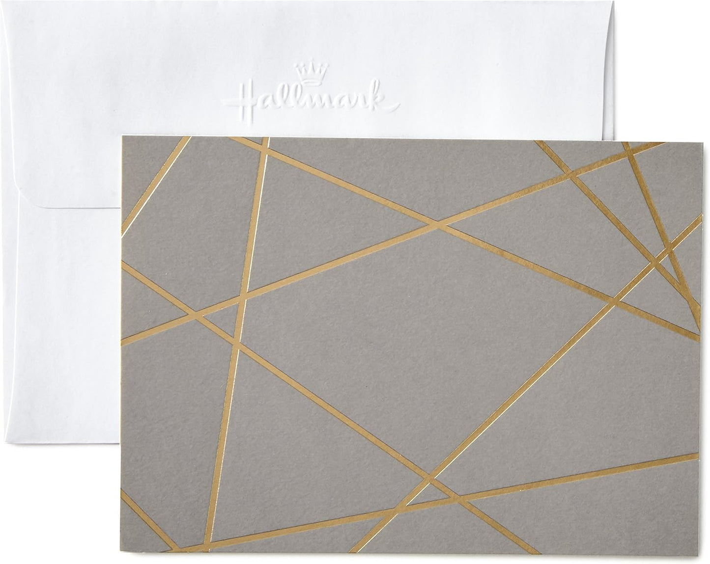 Hallmark Blank Cards, Gold Foil Lines featuring a modern grey card with gold foil lines alongside a white envelope.
