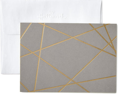 Hallmark Blank Cards, Gold Foil Lines featuring a modern grey card with gold foil lines alongside a white envelope.