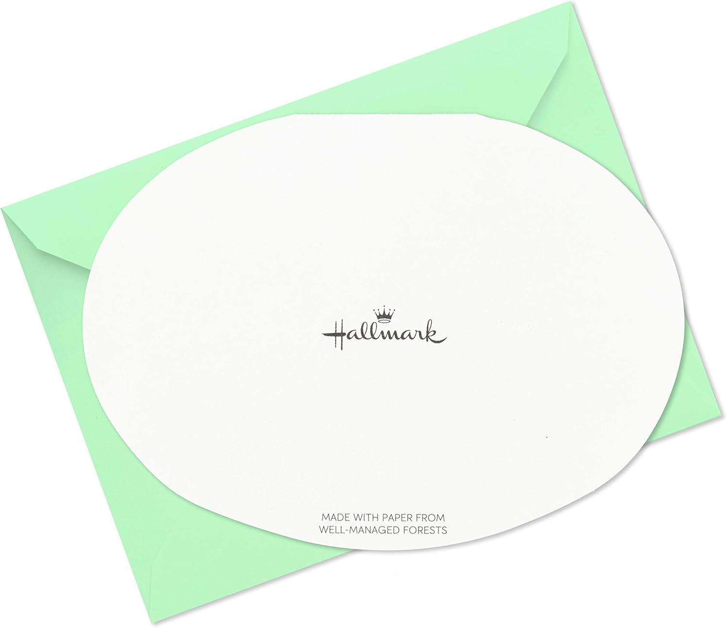 Hallmark Pack of Blank Cards, Donuts (15 Cards with Envelopes) showing a white card with Hallmark logo and a mint green envelope, flat lay.