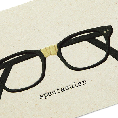 Hallmark Blank Cards, Spectacular with black taped glasses illustration, featuring typewriter lettering on textured background.