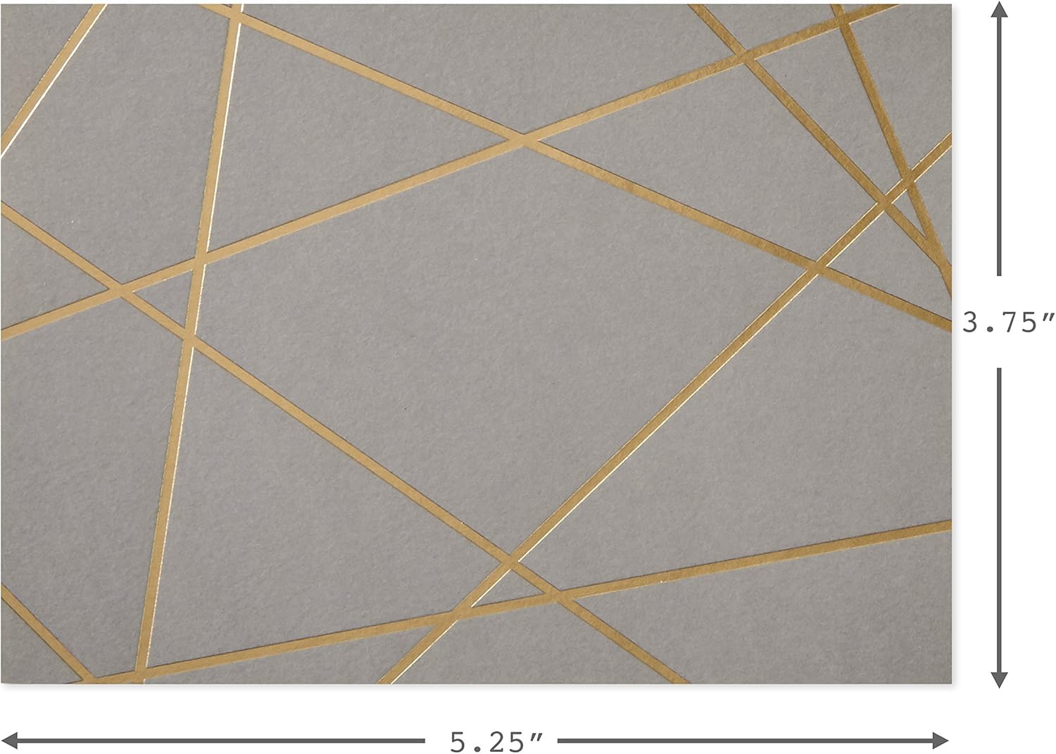 Hallmark Blank Cards, Gold Foil Lines in grey with gold foil abstract lines, flat lay showing dimensions for each card.