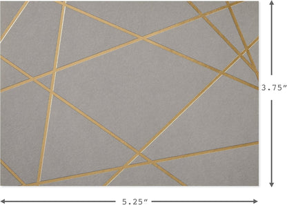 Hallmark Blank Cards, Gold Foil Lines in grey with gold foil abstract lines, flat lay showing dimensions for each card.