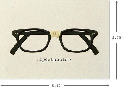 Hallmark Blank Cards, Spectacular (10 Cards with Envelopes) featuring black taped glasses and typewriter text on a natural background.