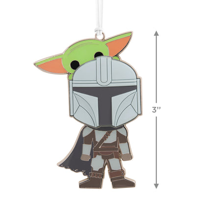 Hallmark Christmas Ornament - Star Wars™: The Mandalorian™ and Grogu™ in 3-inch stylised metal design with Grogu peeking over Mandalorian's helmet.