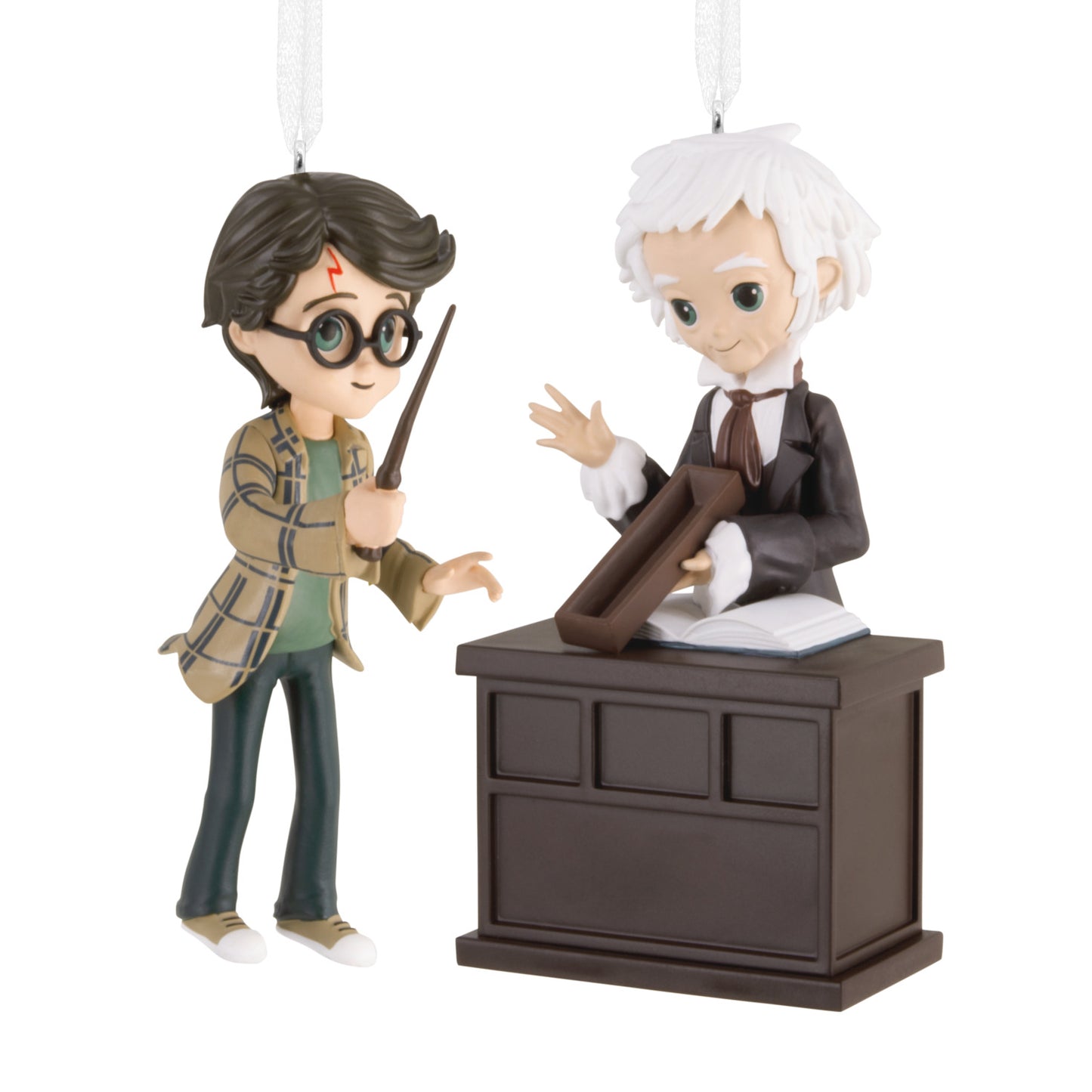 Hallmark Christmas ornaments - Harry Potter and Ollivander, set of 2, featuring anime-style designs and intricate details.