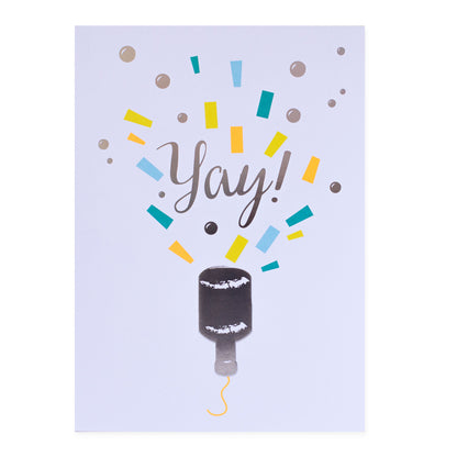 Hallmark Colossal Celebration Greeting Card - Party Popper features a party popper illustration with colourful confetti, displaying the word 'Yay!'. 