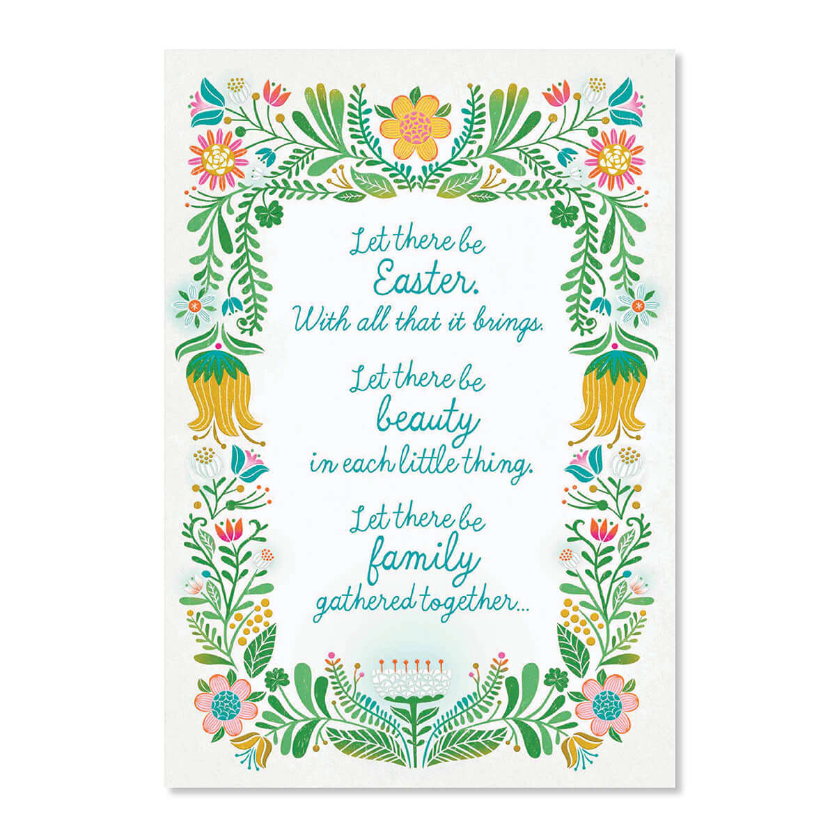 Hallmark Easter Card - Memories That Shine featuring an illustrated floral border and embossed message on front.