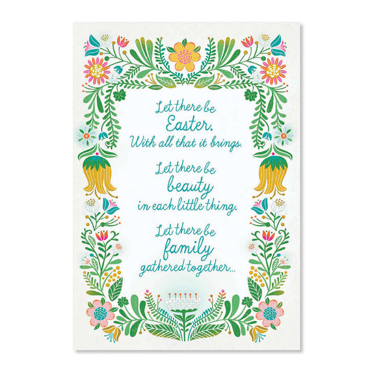 Hallmark Easter Card - Memories That Shine featuring an illustrated floral border and embossed message on front.