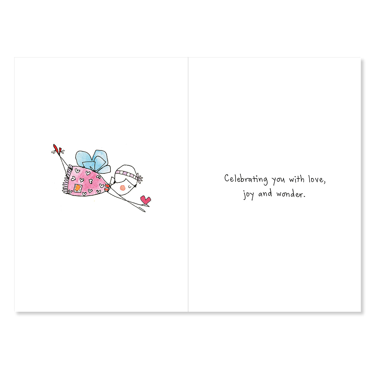Greeting card with an angel illustration and text on a white background