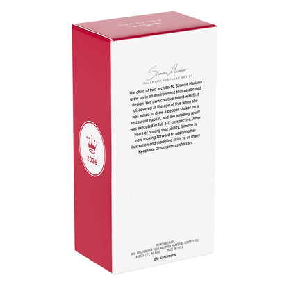 Disney/Pixar Cars 2 15th Anniversary Lightning McQueen, Metal — 2026 Hallmark Keepsake Christmas Ornament box design, back view with artist signature.
