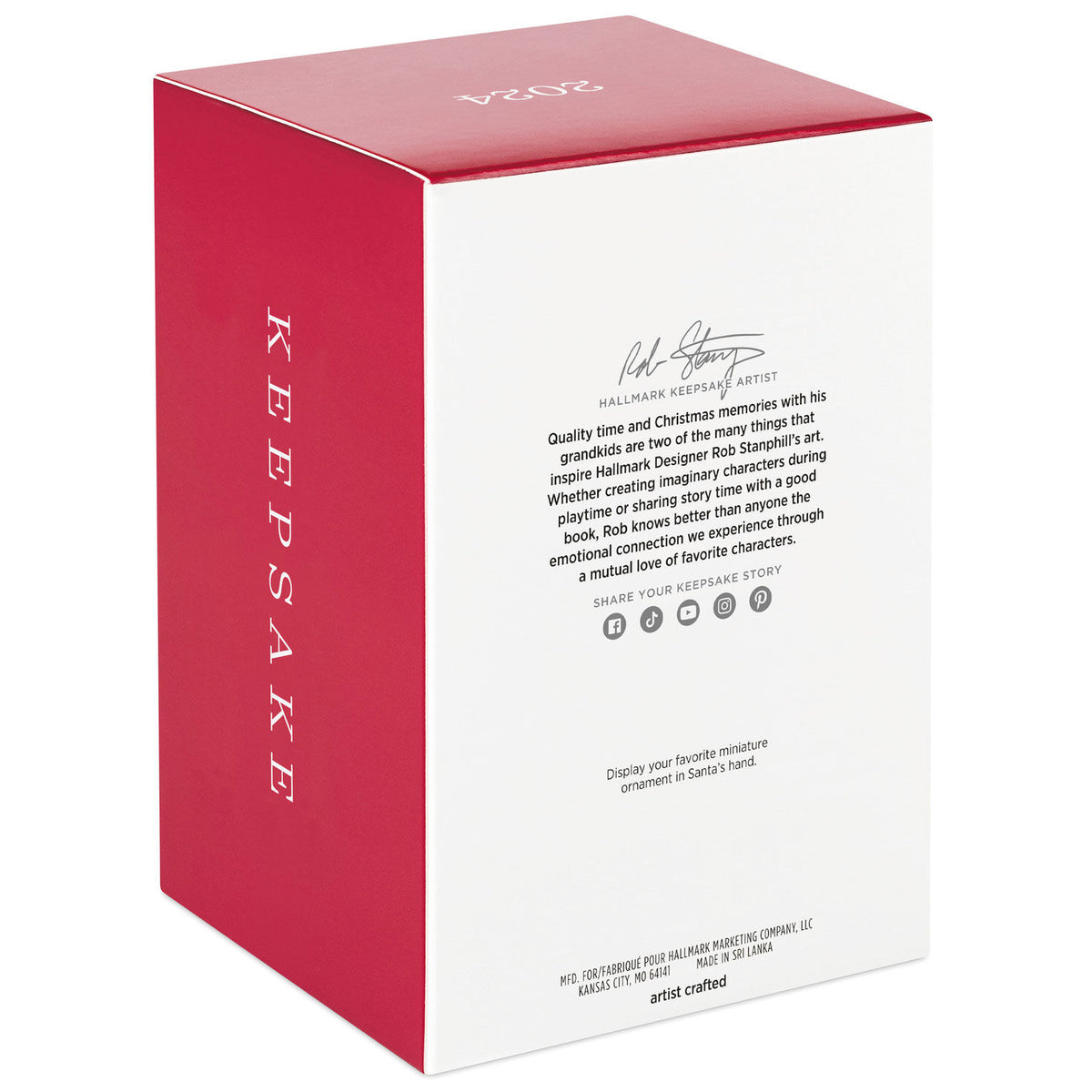 The Perfect Gift — Hallmark Keepsake Christmas Ornament box with red and white design displaying product details and 2024 date, angled view.