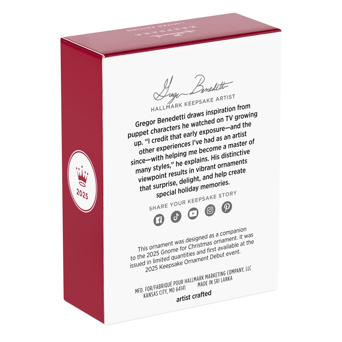 Sweet Peppermint — 2025 Hallmark Keepsake Christmas Ornament artist's box featuring Gregor Benedetti's design inspiration and story.