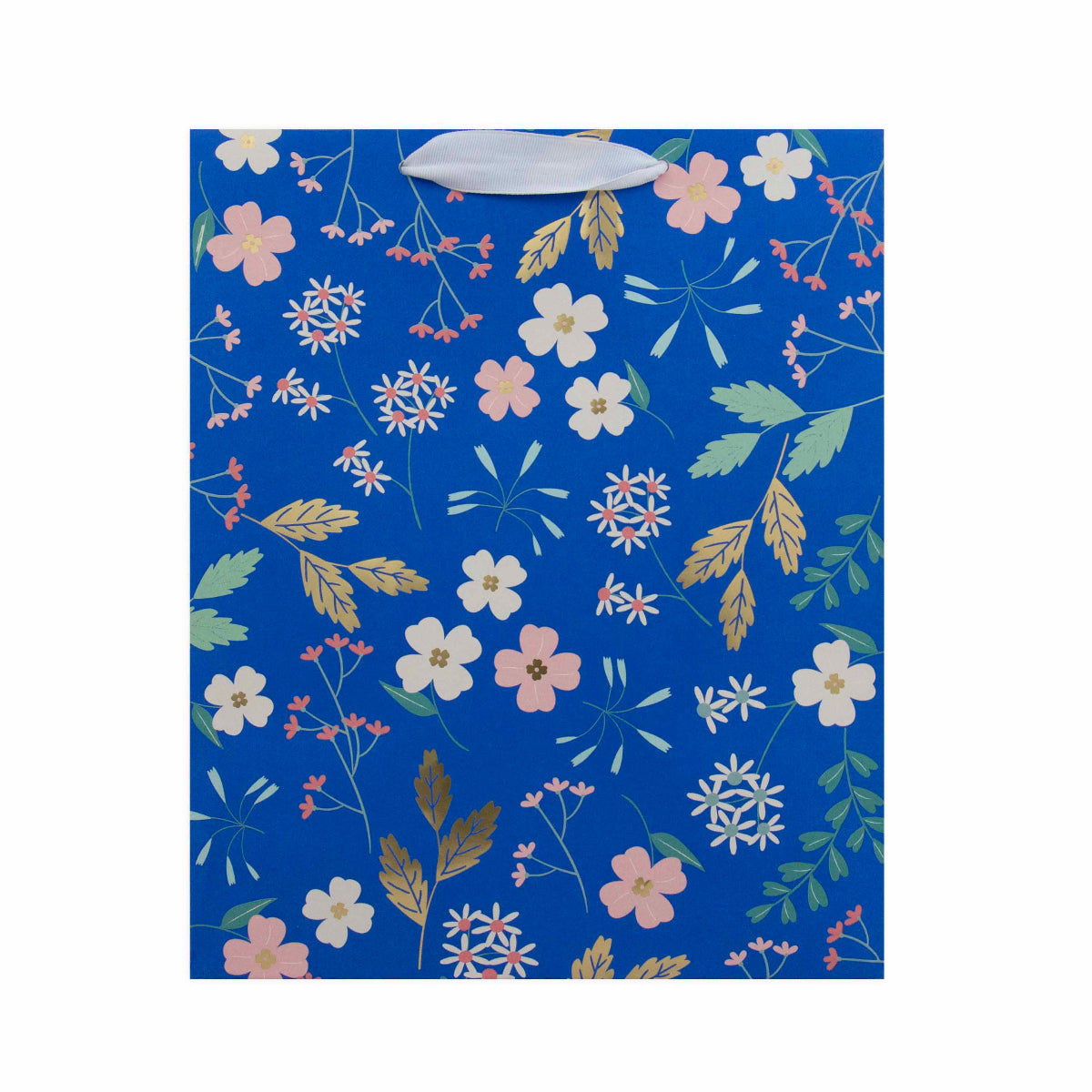 Hallmark Large Gift Bag - Sky Blue Floral, large size with vibrant floral design on blue background, featuring white ribbed handle.