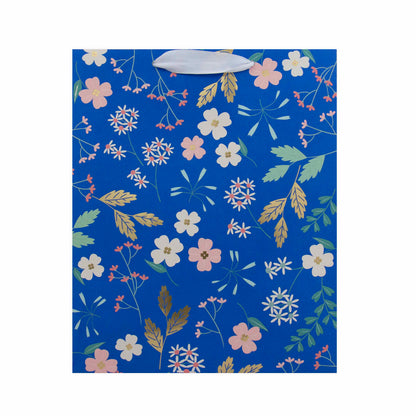 Hallmark Large Gift Bag - Sky Blue Floral, large size with vibrant floral design on blue background, featuring white ribbed handle.