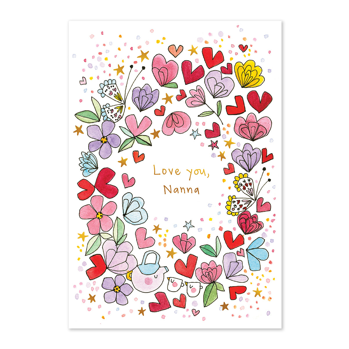 Colorful floral and heart design with 'Love you, Nanna' text on a white background