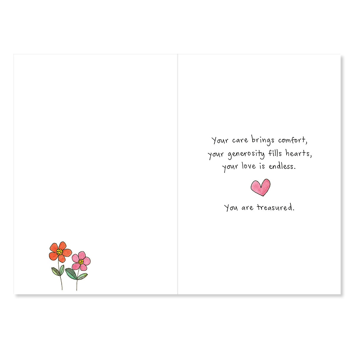 Greeting card with flowers and a heart on a white background
