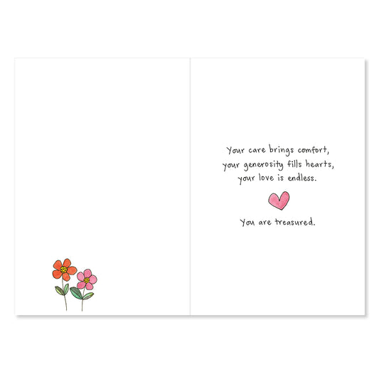 Greeting card with flowers and a heart on a white background