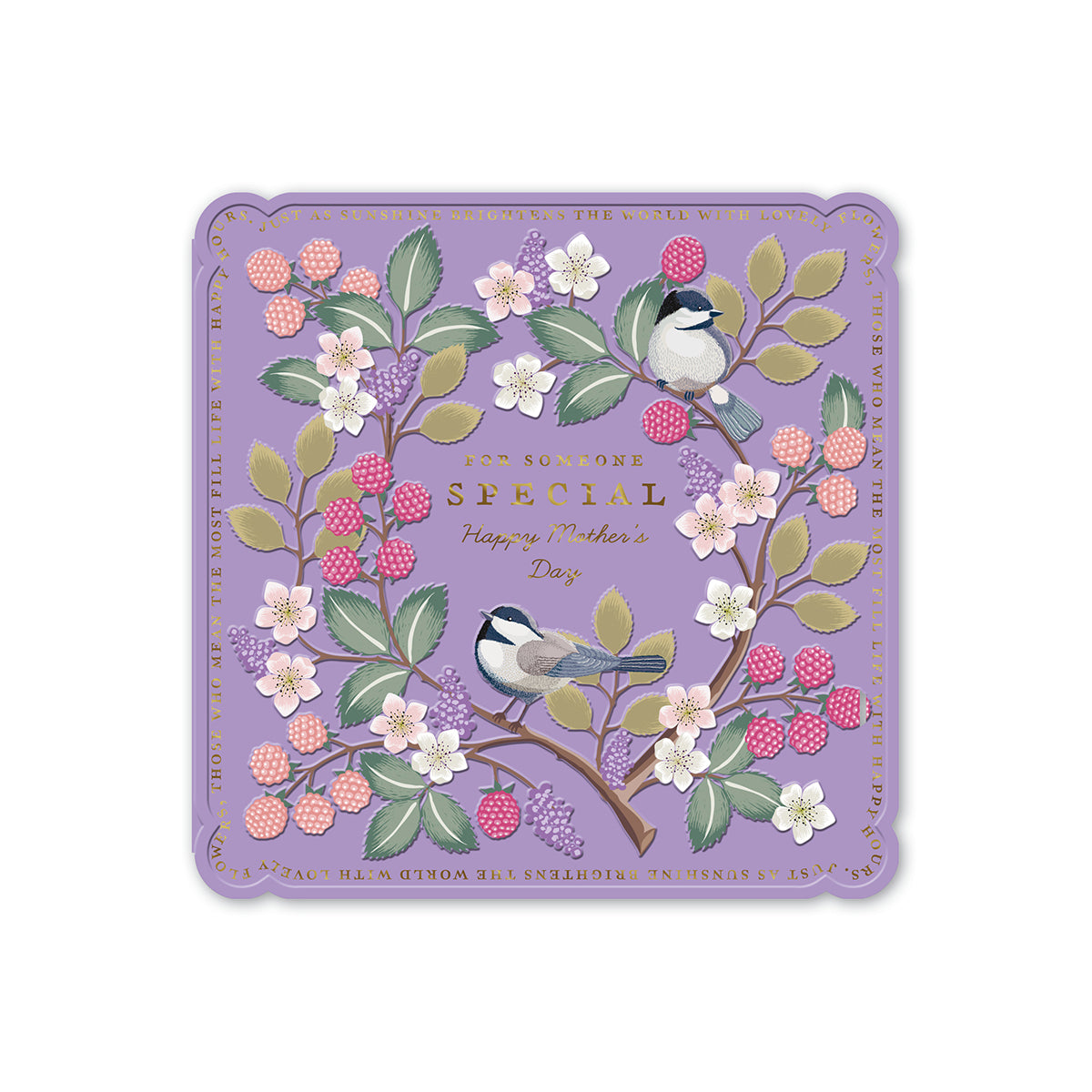 Hallmark Mother's Day Card - For someone special, square design featuring birds, floral elements, and pastel purple background.