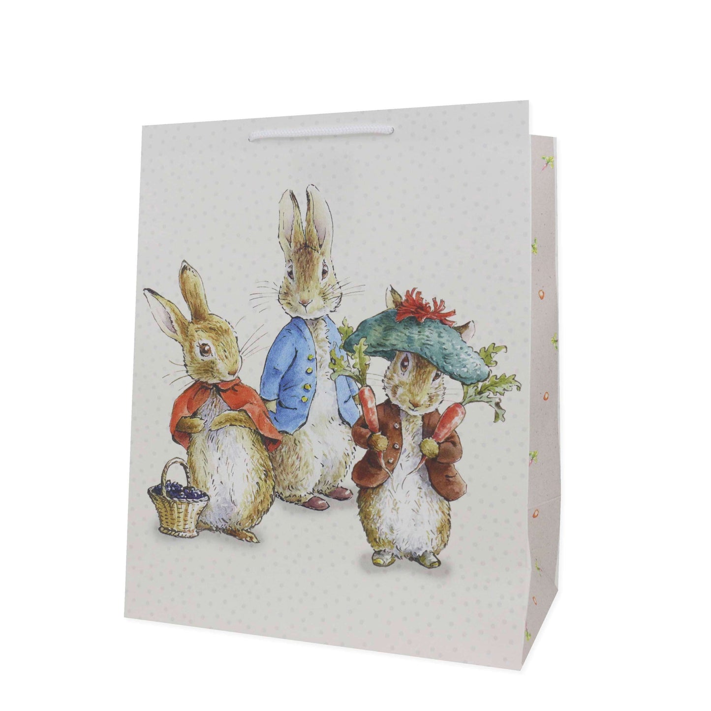 Hallmark Peter Rabbit™ large gift bag featuring charming illustrations of Peter Rabbit and friends in vibrant attire, front view.