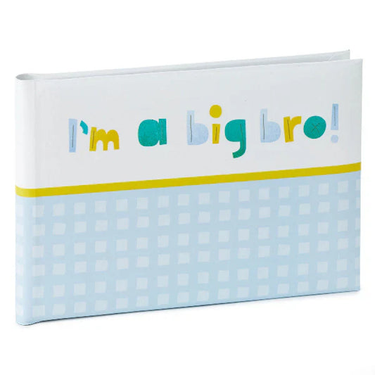 Hallmark Photo Book - Big Brother, blue gingham photo album for 4x6 pictures showing playful text design.