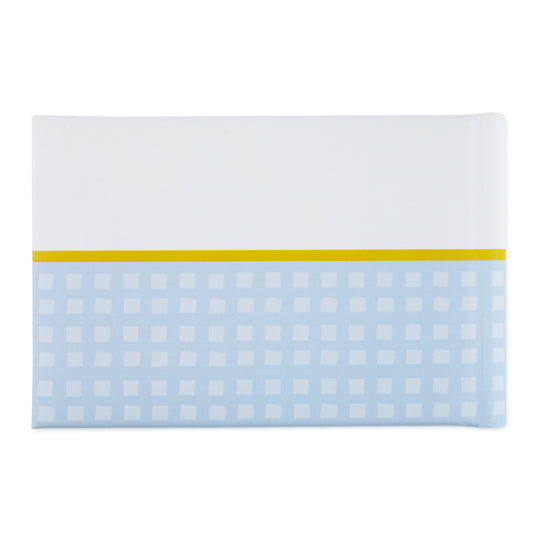 Hallmark Photo Book - Big Brother, blue gingham photo album, 4x6 size, flat lay showing cover design with yellow stripe.
