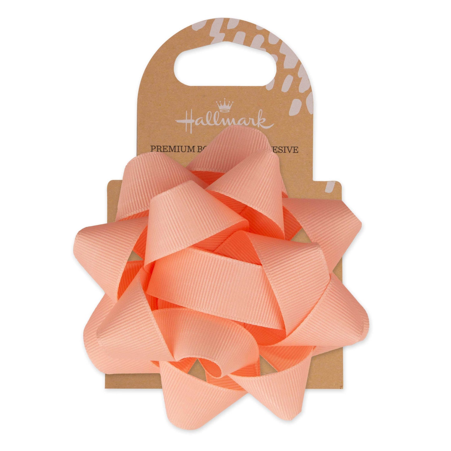 Hallmark Premium Fabric Bow - Peach, textured ribbon gift bow with a looped design, on packaging, diameter 10cm.