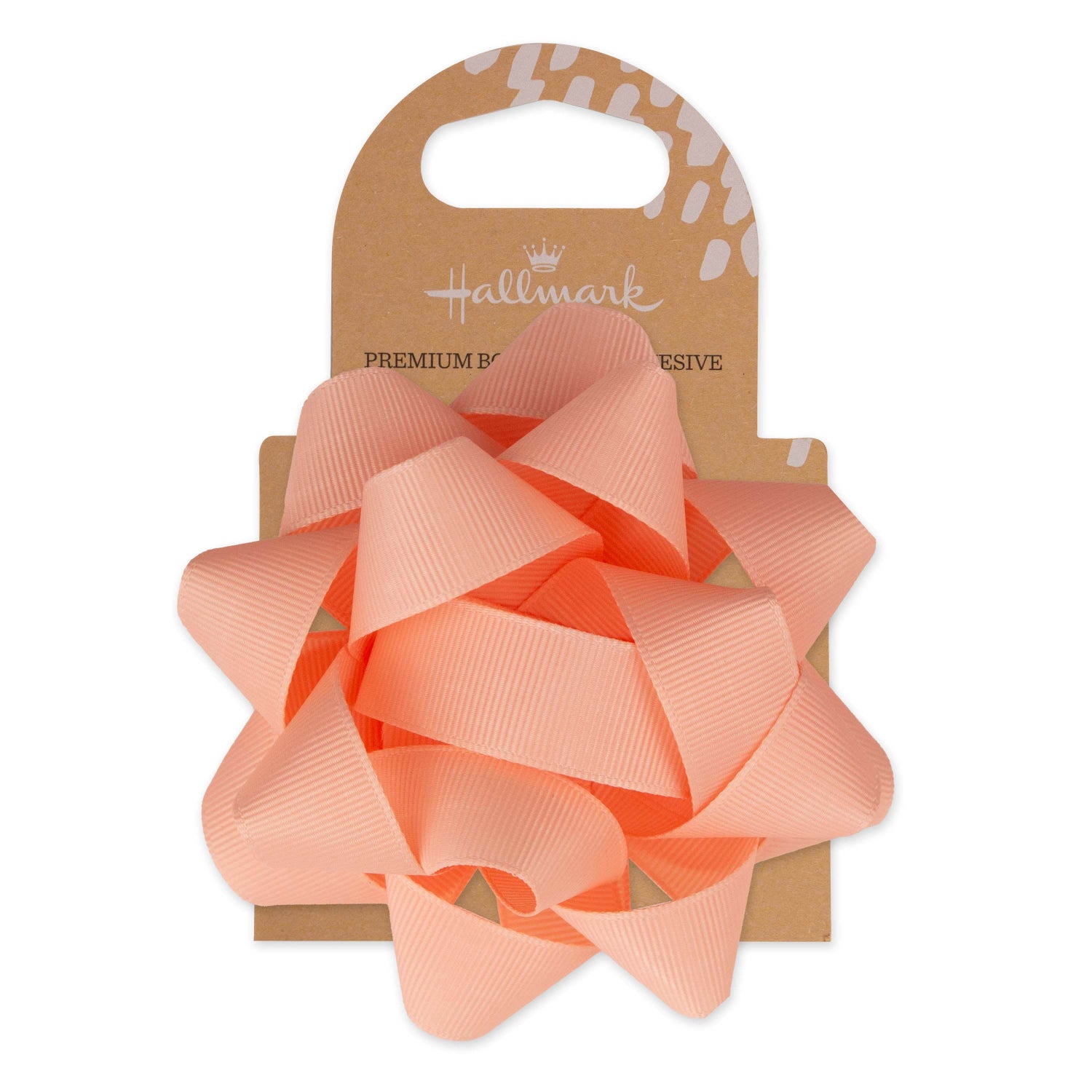 Hallmark Premium Fabric Bow - Peach, textured ribbon gift bow with a looped design, on packaging, diameter 10cm.