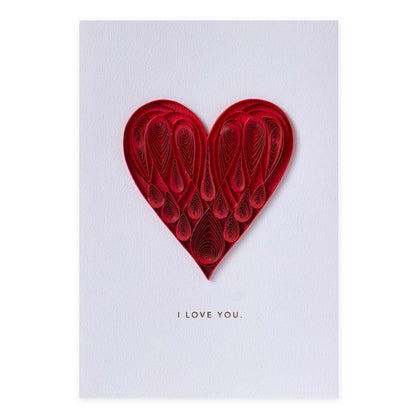 Hallmark Signature Greeting Card - I Love You featuring a 3D red paper quilled heart design.