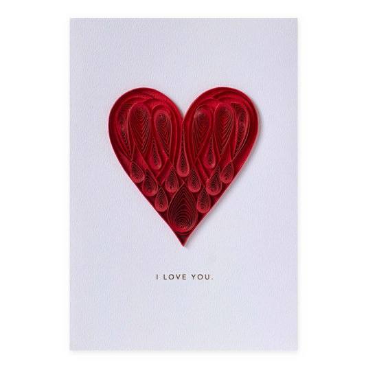 Hallmark Signature Greeting Card - I Love You featuring a 3D red paper quilled heart design.