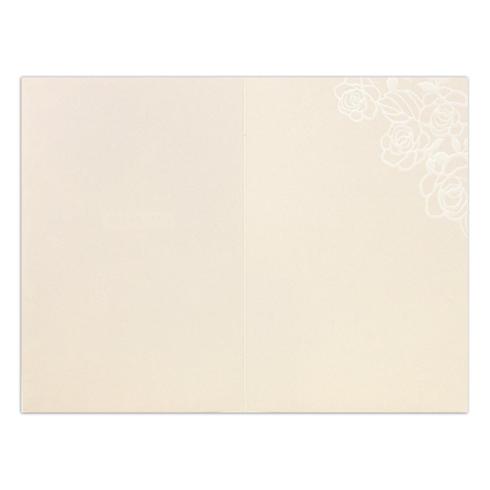 Hallmark Signature Greeting Card - Just For You open interior with embossed rose illustration and blank space for personal message.