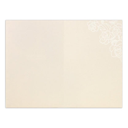Hallmark Signature Greeting Card - Just For You open interior with embossed rose illustration and blank space for personal message.