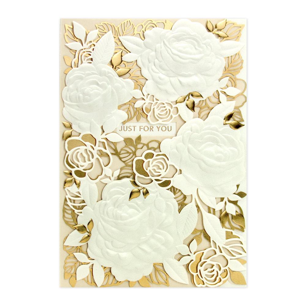 Hallmark Signature Greeting Card - Just For You featuring embossed roses and gold foil highlights in a detailed laser cut design.