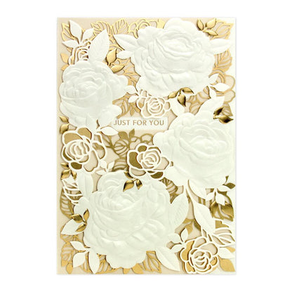 Hallmark Signature Greeting Card - Just For You featuring embossed roses and gold foil highlights in a detailed laser cut design.